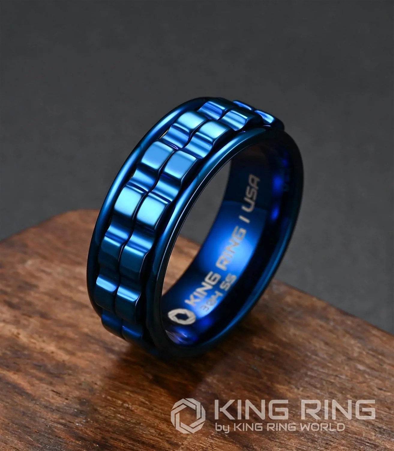 King Ring 8mm Wide Gear Spinner Rings  Ultra Polished Heavy Fidget Rings for Men & Women  Designed in USA