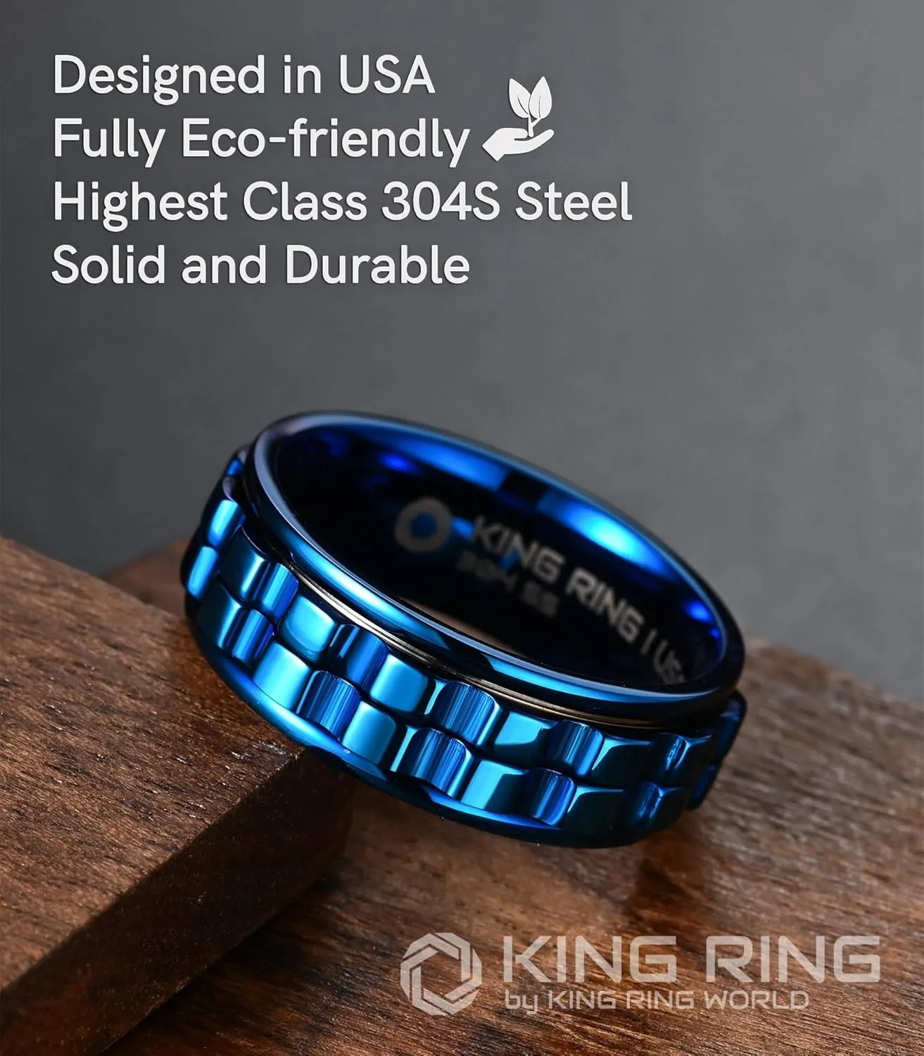 King Ring 8mm Wide Gear Spinner Rings  Ultra Polished Heavy Fidget Rings for Men & Women  Designed in USA