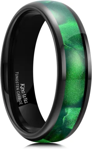 King Will 6mm 8mm Mens Tungsten Wedding Band Black Carbide Rings Grey/Red/Green/Blue/Colorful Imitation Shell Grain Design Men's Engagement Ring for Men Women Domed Polish Edge Comfort Fit Size 7-14