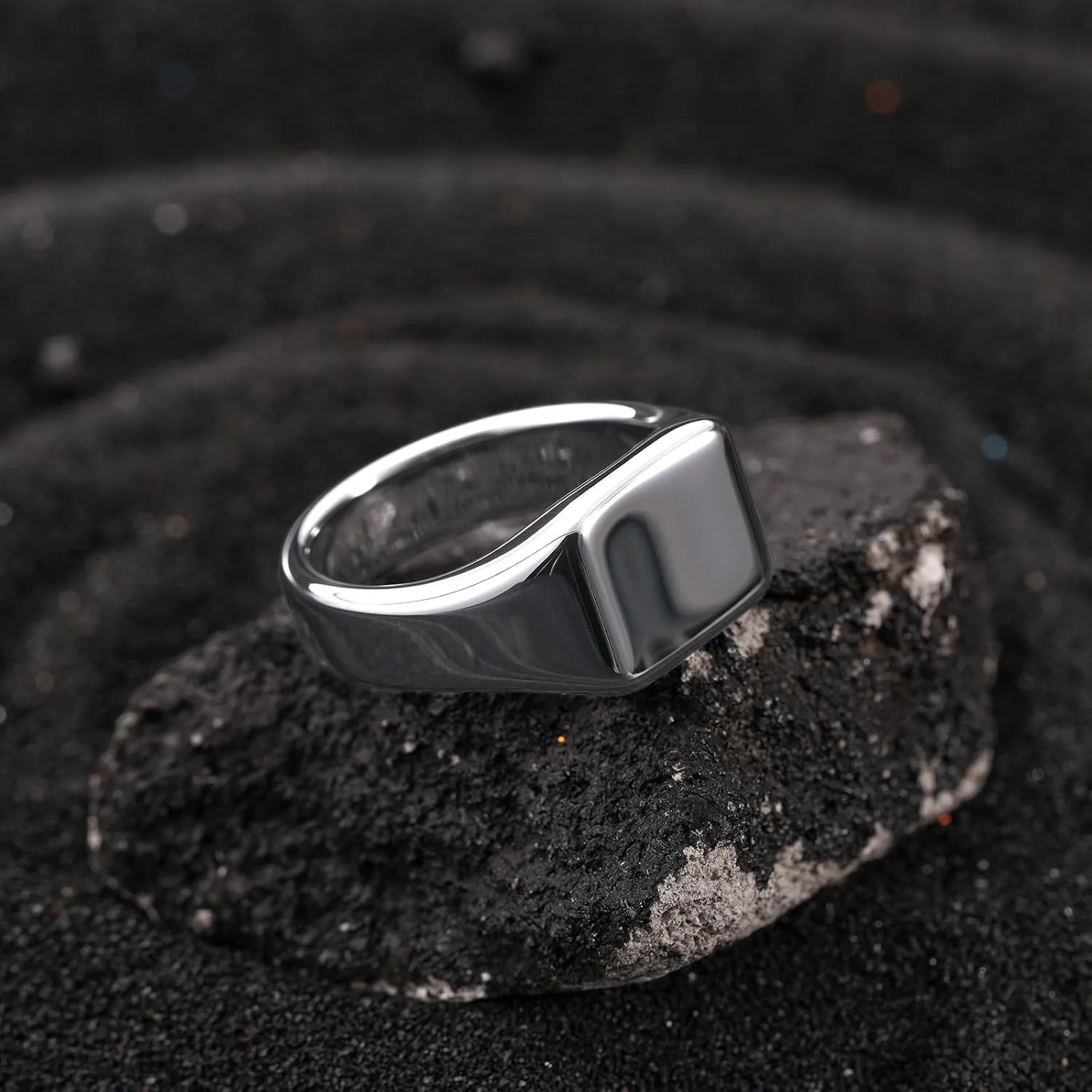 King Will Men's Gunmetal/Black Tungsten Signet Rings Thumb Pinky Biker Band Ring For Men High Polished Plain Wedding Statement Ring Comfort Fit Size 7-12