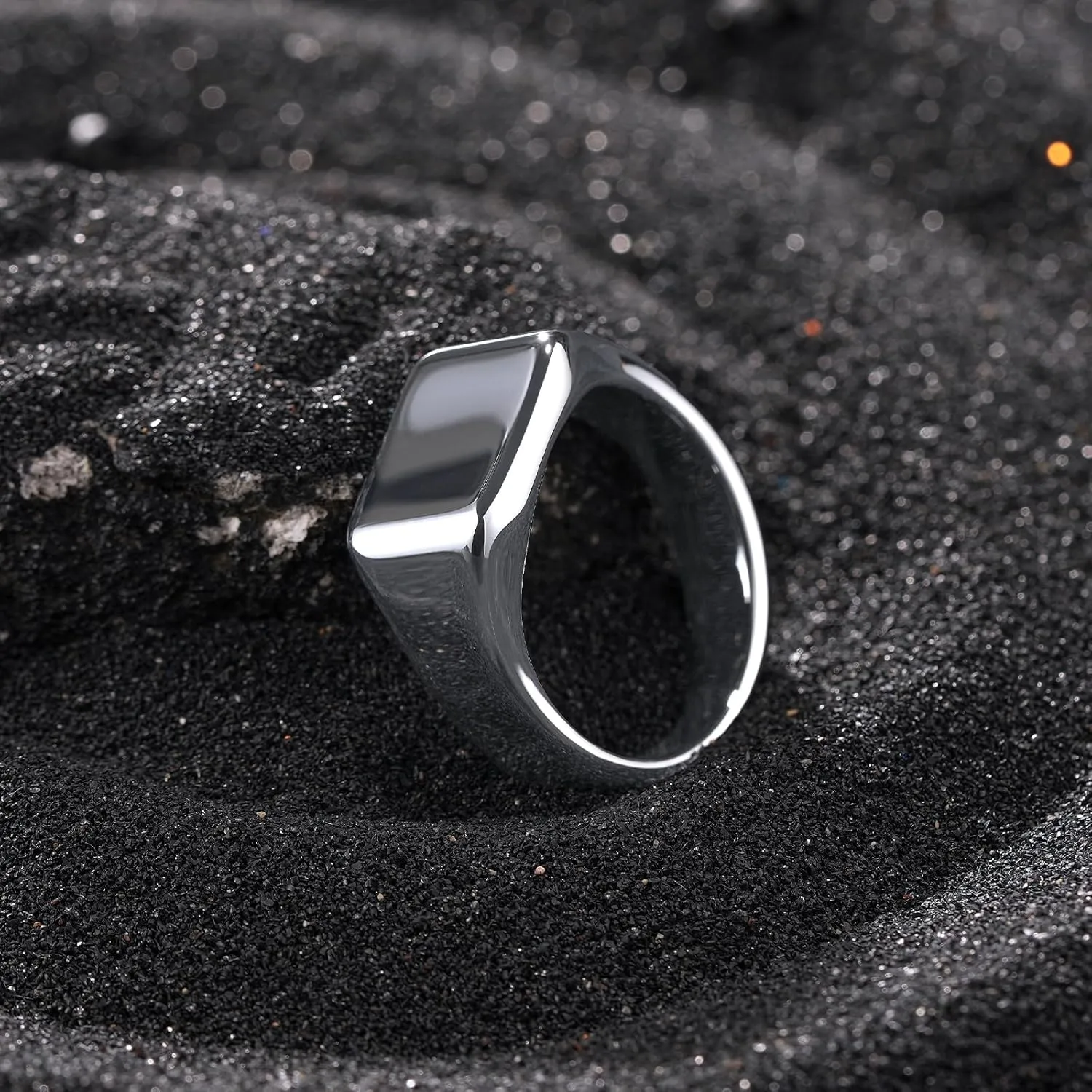 King Will Men's Gunmetal/Black Tungsten Signet Rings Thumb Pinky Biker Band Ring For Men High Polished Plain Wedding Statement Ring Comfort Fit Size 7-12