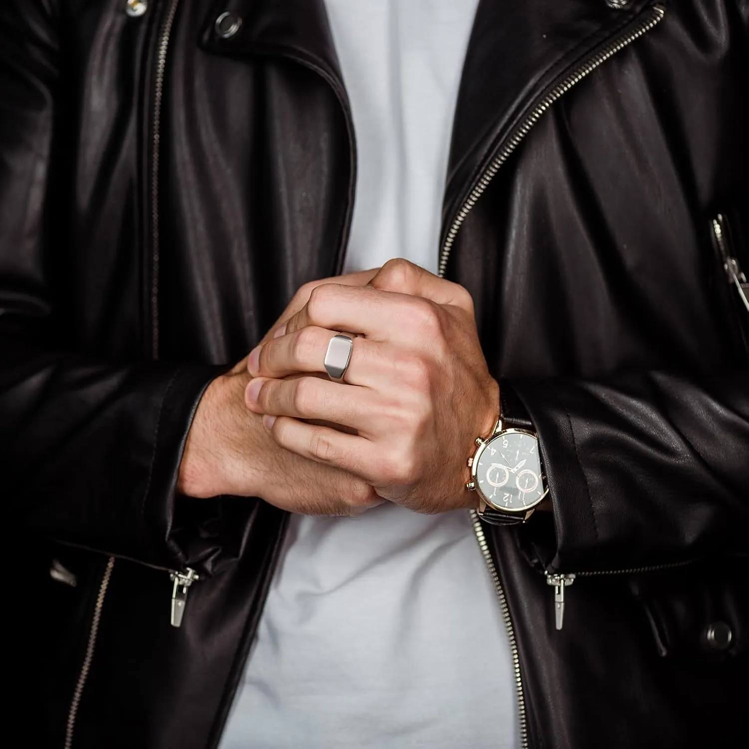 King Will Men's Gunmetal/Black Tungsten Signet Rings Thumb Pinky Biker Band Ring For Men High Polished Plain Wedding Statement Ring Comfort Fit Size 7-12