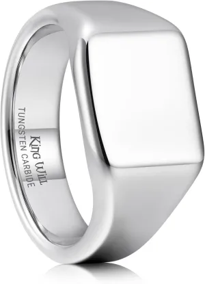 King Will Men's Gunmetal/Black Tungsten Signet Rings Thumb Pinky Biker Band Ring For Men High Polished Plain Wedding Statement Ring Comfort Fit Size 7-12