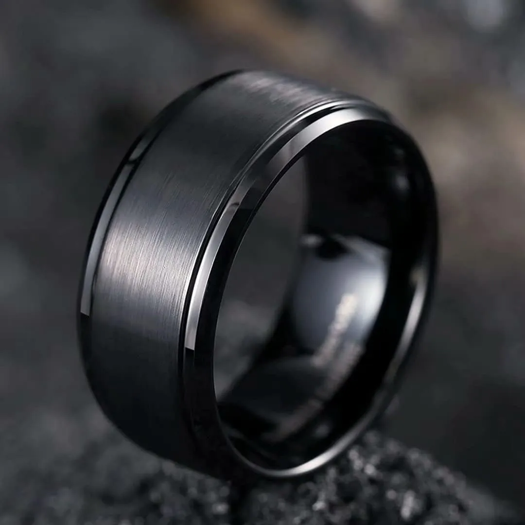 King Will Mens Wedding Band Two Tone Matte Step Edges/Pipe Cut Tungsten Carbide Wedding Ring Set Anniversary Promise Rings Comfort Fit