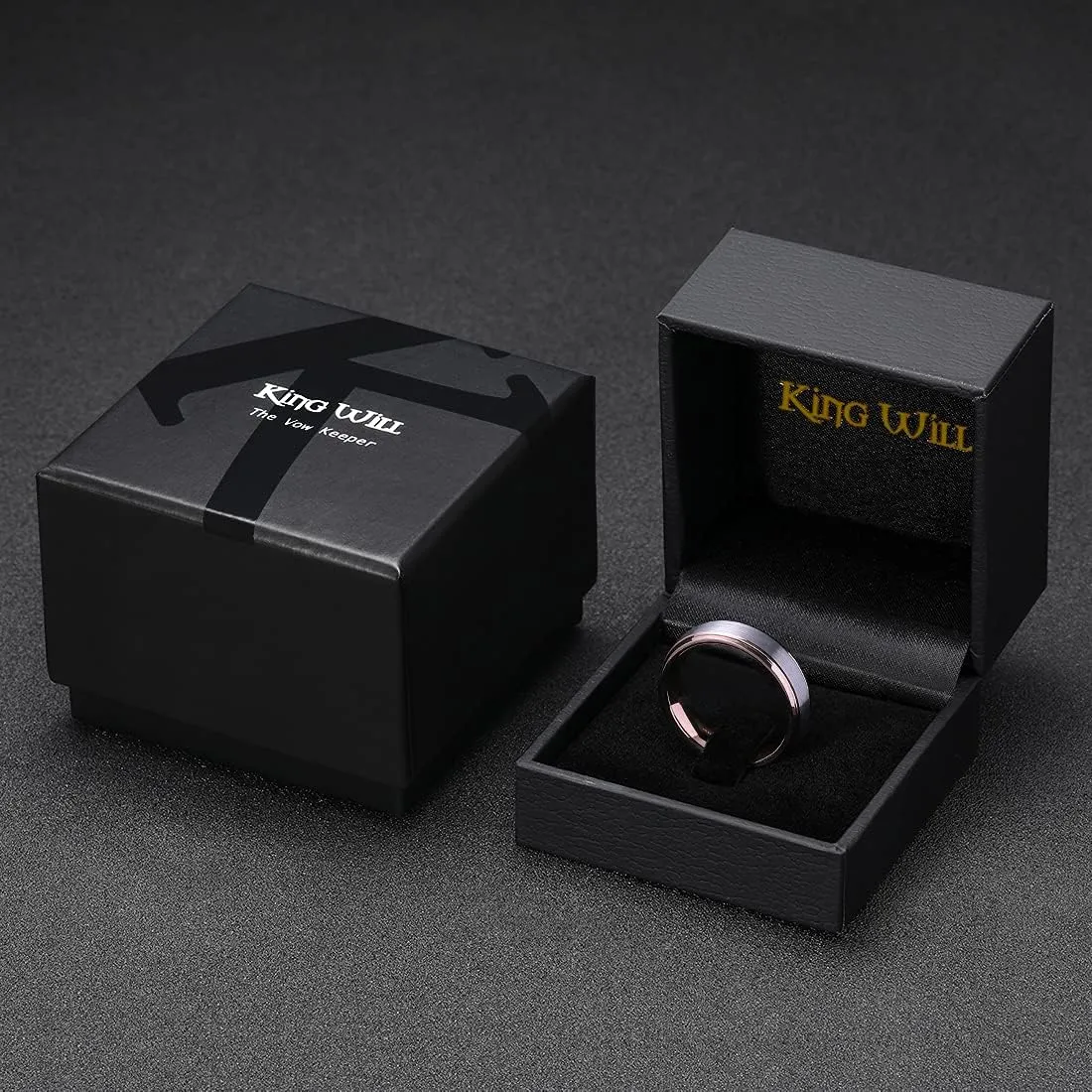 King Will Mens Wedding Band Two Tone Matte Step Edges/Pipe Cut Tungsten Carbide Wedding Ring Set Anniversary Promise Rings Comfort Fit