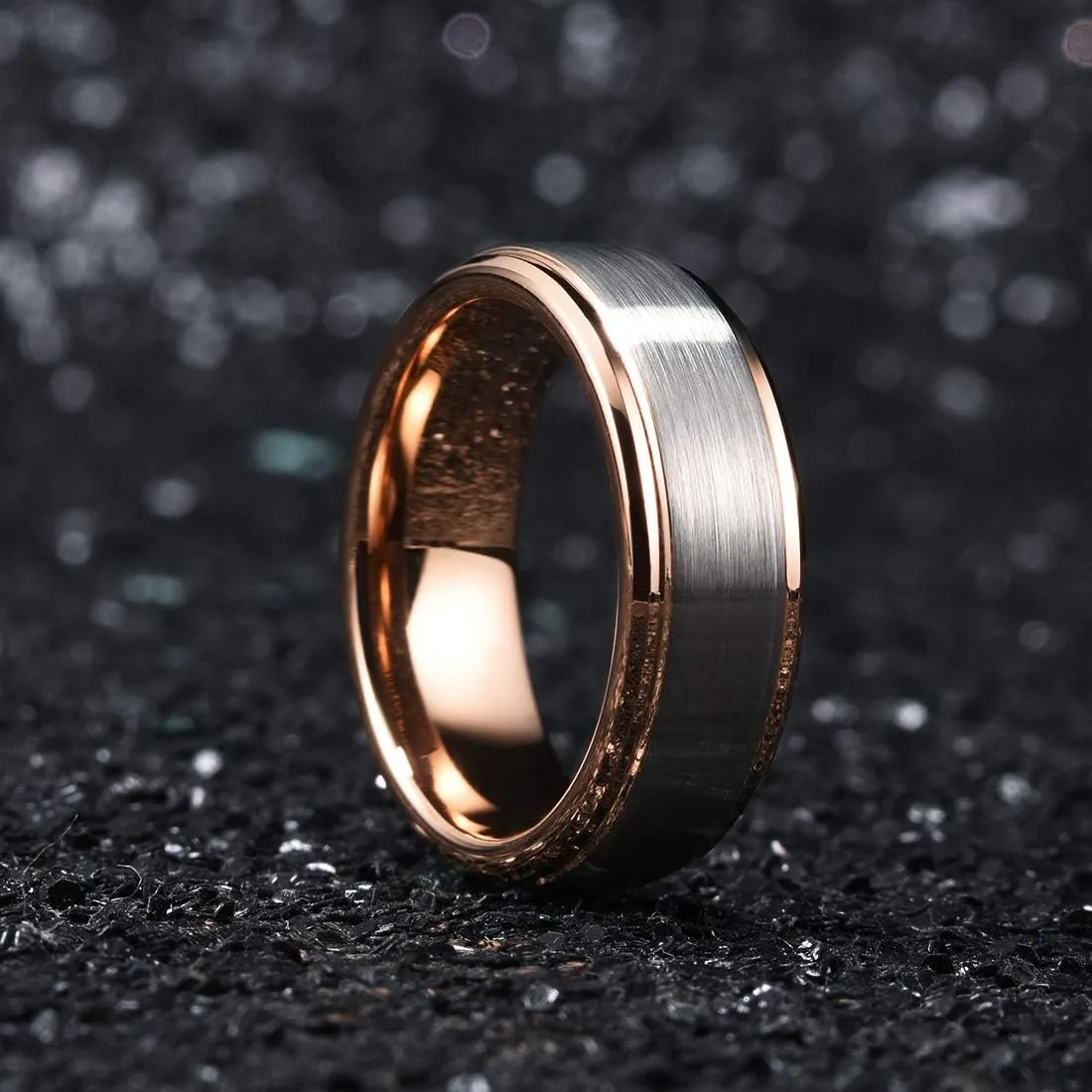King Will Mens Wedding Band Two Tone Matte Step Edges/Pipe Cut Tungsten Carbide Wedding Ring Set Anniversary Promise Rings Comfort Fit
