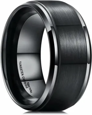 King Will Mens Wedding Band Two Tone Matte Step Edges/Pipe Cut Tungsten Carbide Wedding Ring Set Anniversary Promise Rings Comfort Fit