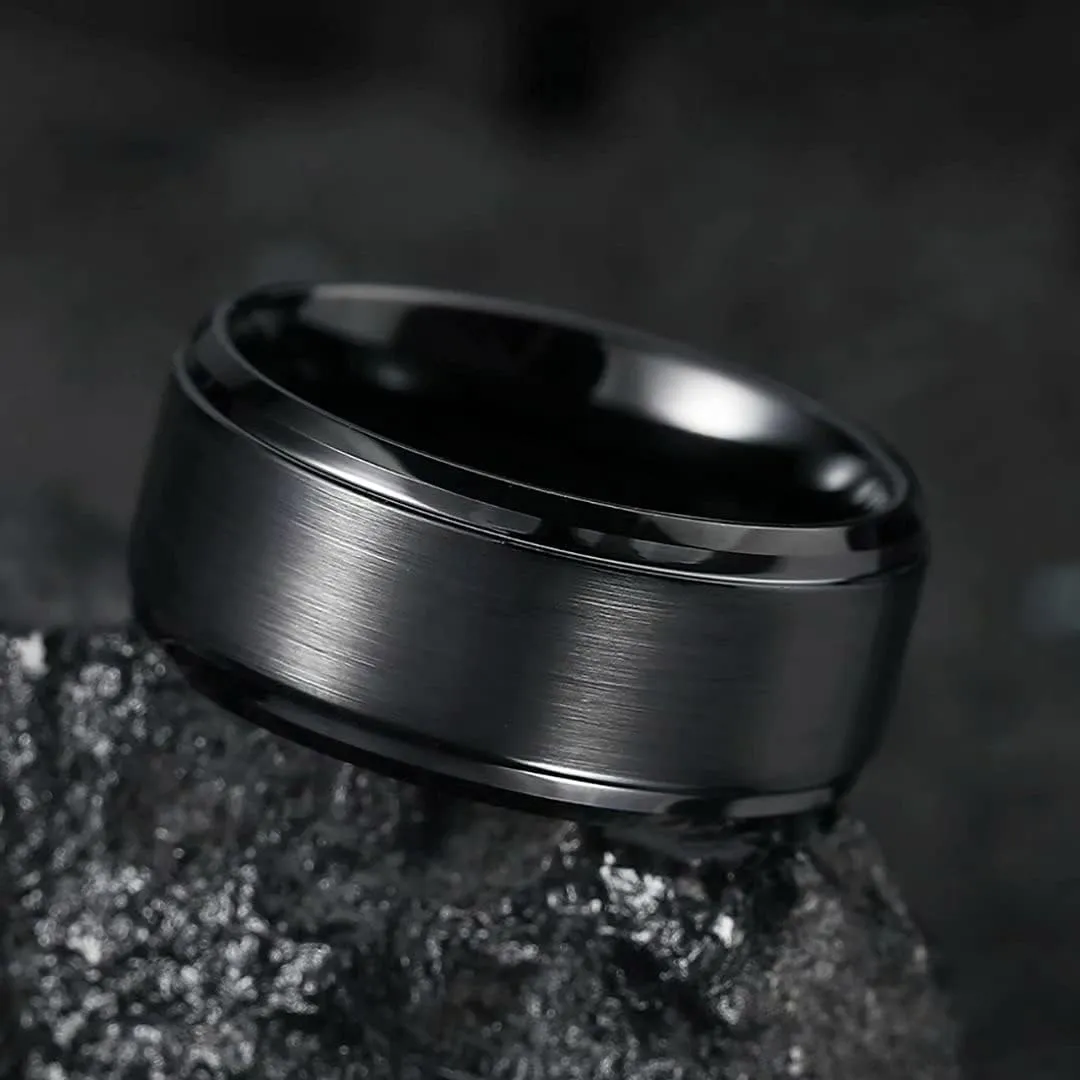 King Will Mens Wedding Band Two Tone Matte Step Edges/Pipe Cut Tungsten Carbide Wedding Ring Set Anniversary Promise Rings Comfort Fit