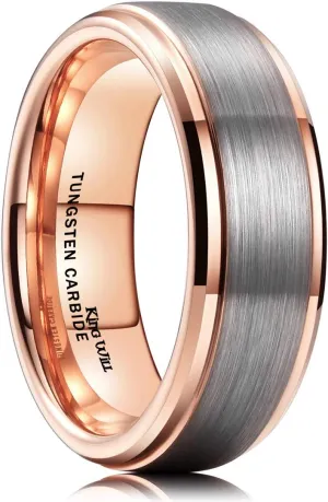 King Will Mens Wedding Band Two Tone Matte Step Edges/Pipe Cut Tungsten Carbide Wedding Ring Set Anniversary Promise Rings Comfort Fit