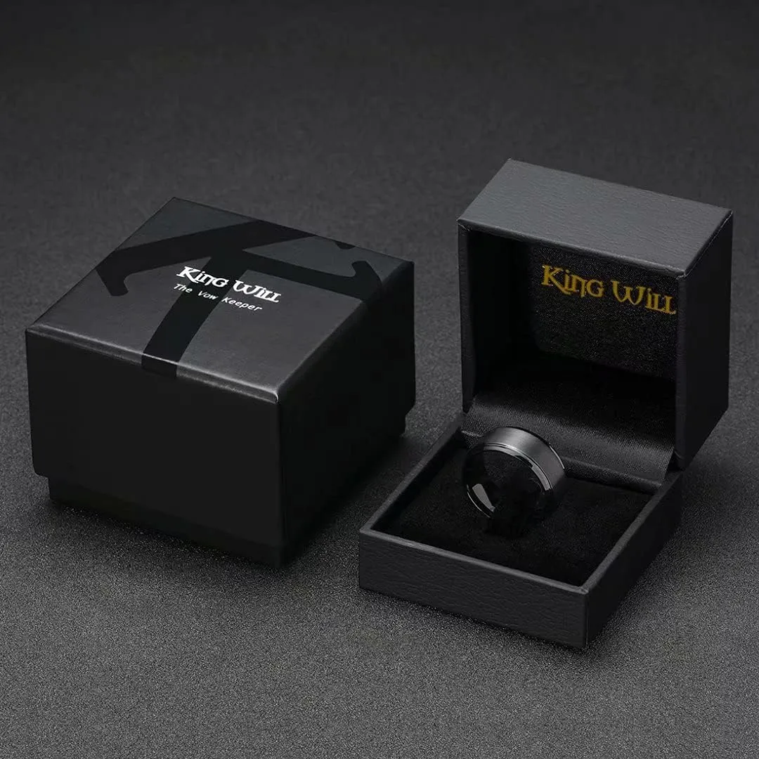 King Will Mens Wedding Band Two Tone Matte Step Edges/Pipe Cut Tungsten Carbide Wedding Ring Set Anniversary Promise Rings Comfort Fit