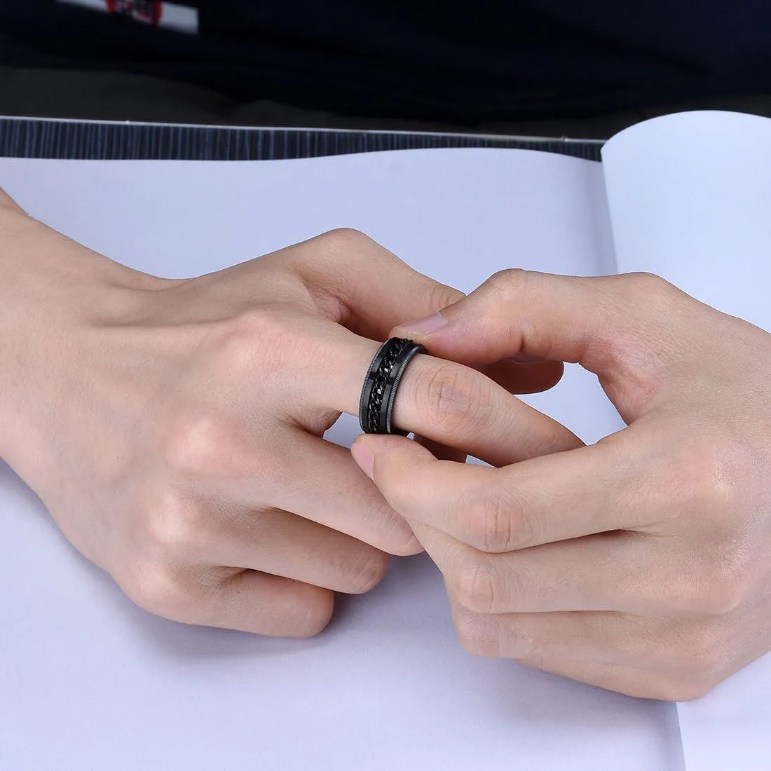 King Will Stainless Steel Men's Ring-8mm Men Chain Fidget Spinner Ring, 316L Stainless Steel Anxiety Ring for Men Women with Stress Free, Cool Wedding Band Comfort Fit Size 4-14