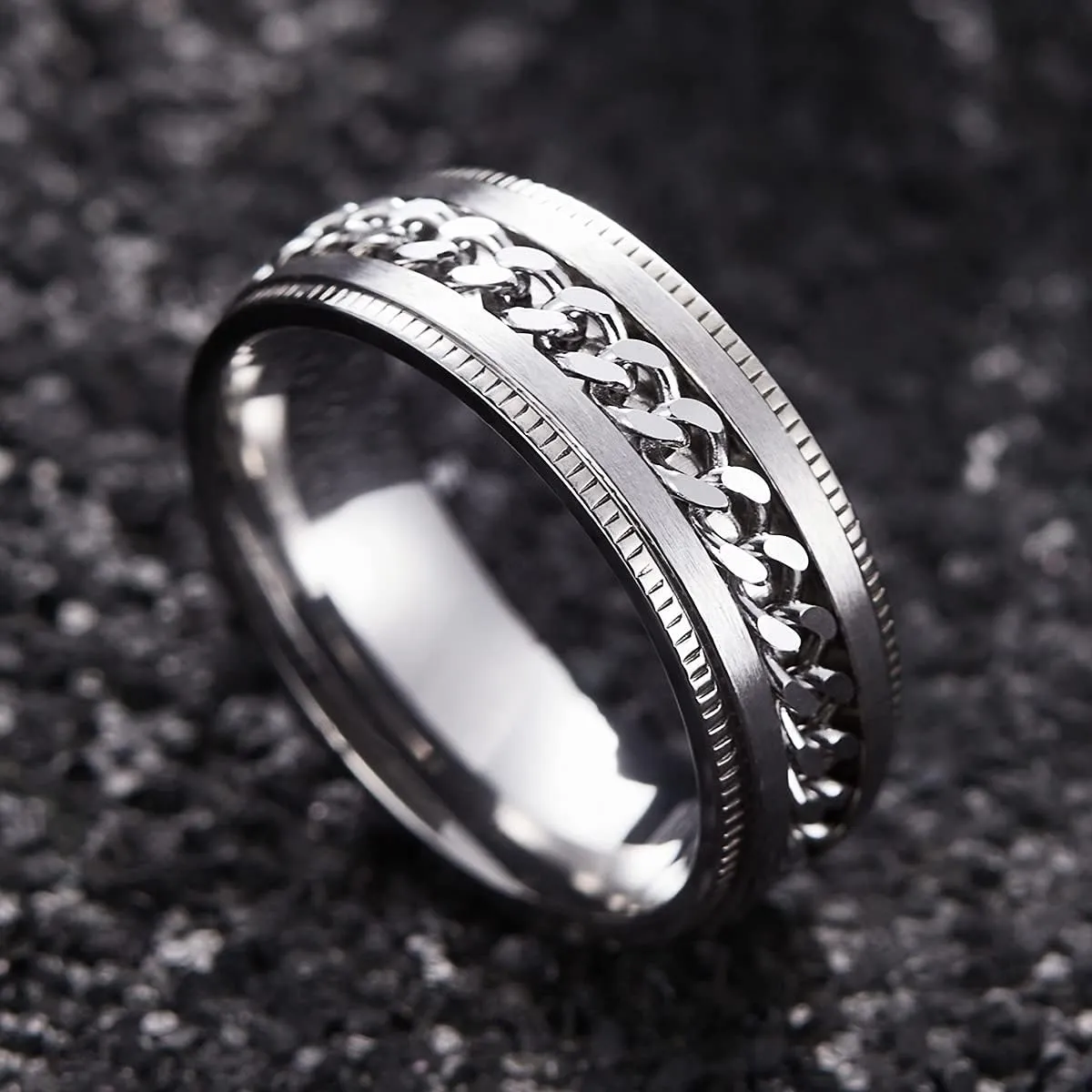 King Will Stainless Steel Men's Ring-8mm Men Chain Fidget Spinner Ring, 316L Stainless Steel Anxiety Ring for Men Women with Stress Free, Cool Wedding Band Comfort Fit Size 4-14