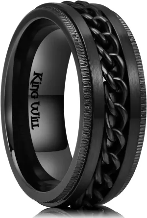 King Will Stainless Steel Men's Ring-8mm Men Chain Fidget Spinner Ring, 316L Stainless Steel Anxiety Ring for Men Women with Stress Free, Cool Wedding Band Comfort Fit Size 4-14
