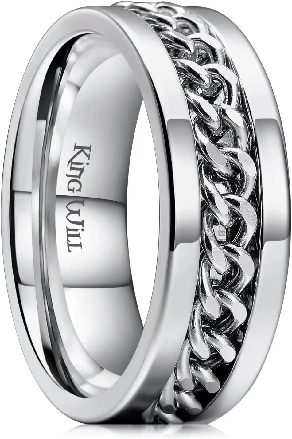 King Will Stainless Steel Men's Ring-8mm Men Chain Fidget Spinner Ring, 316L Stainless Steel Anxiety Ring for Men Women with Stress Free, Cool Wedding Band Comfort Fit Size 4-14