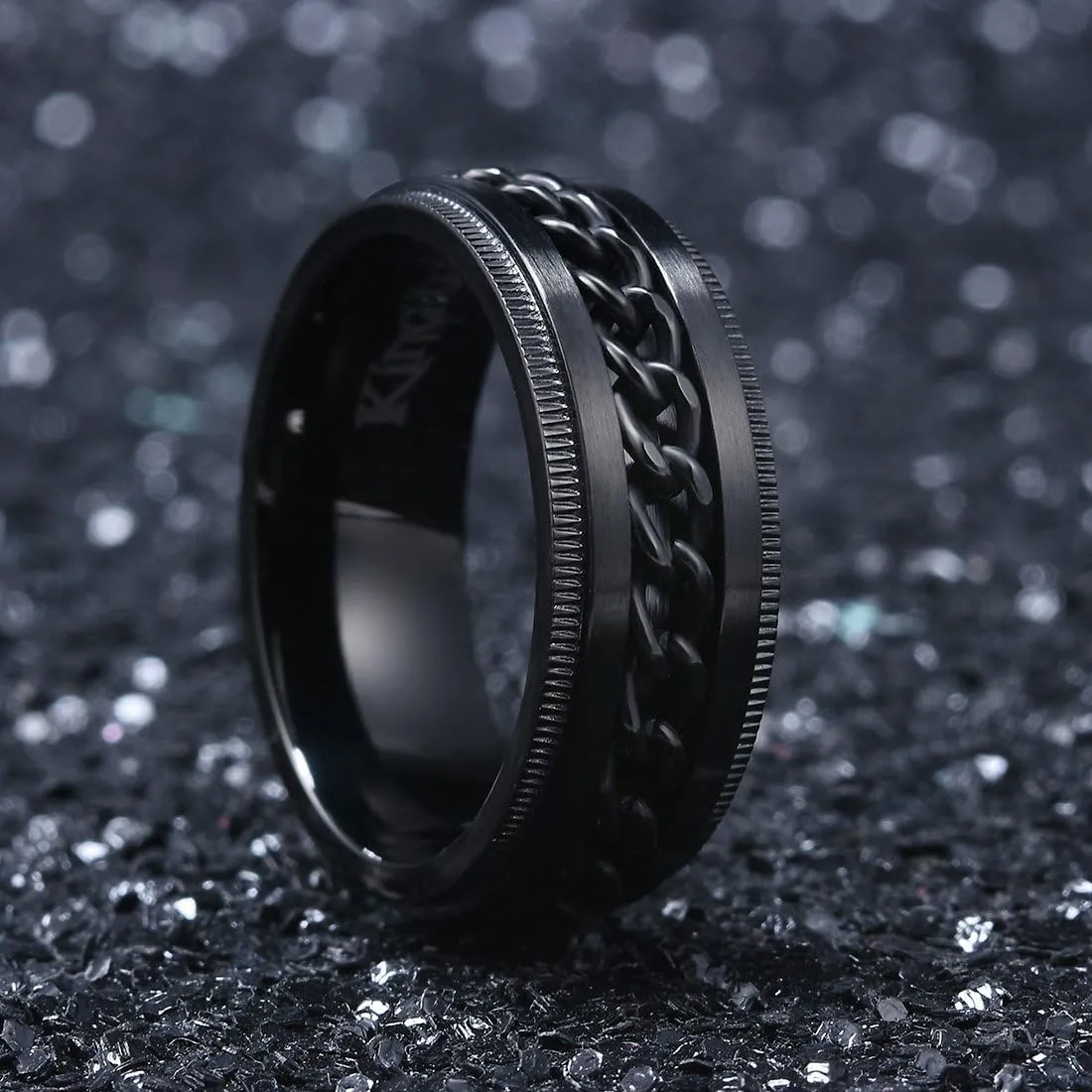 King Will Stainless Steel Men's Ring-8mm Men Chain Fidget Spinner Ring, 316L Stainless Steel Anxiety Ring for Men Women with Stress Free, Cool Wedding Band Comfort Fit Size 4-14