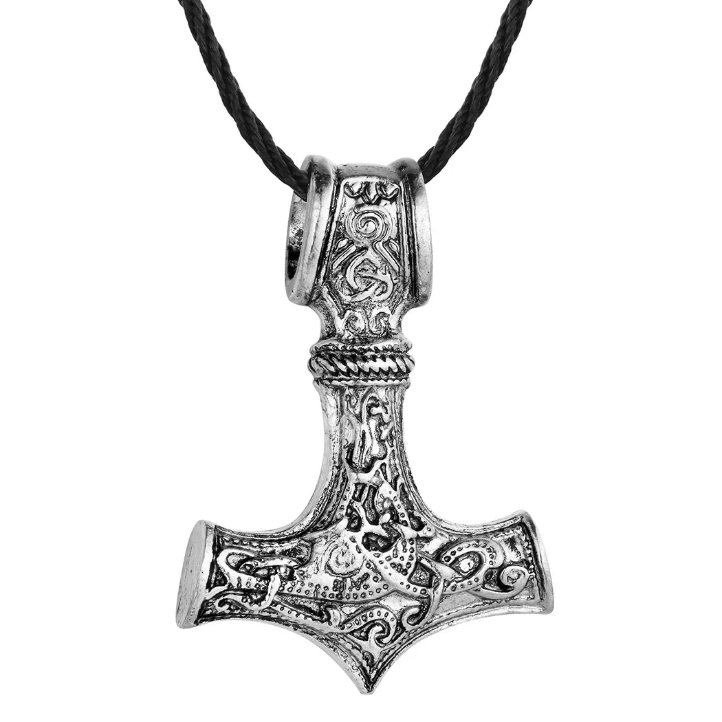Kinitial Vintage Thor's Hammer Mjolnir Pendant Necklace Viking Scandinavian Norse Cross Knot Charm Necklaces Men Gift Jewelry