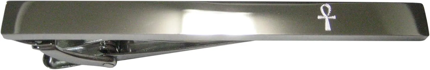 Kiola Designs Silver Toned Etched Sleek Ankh Cross Tie Clip