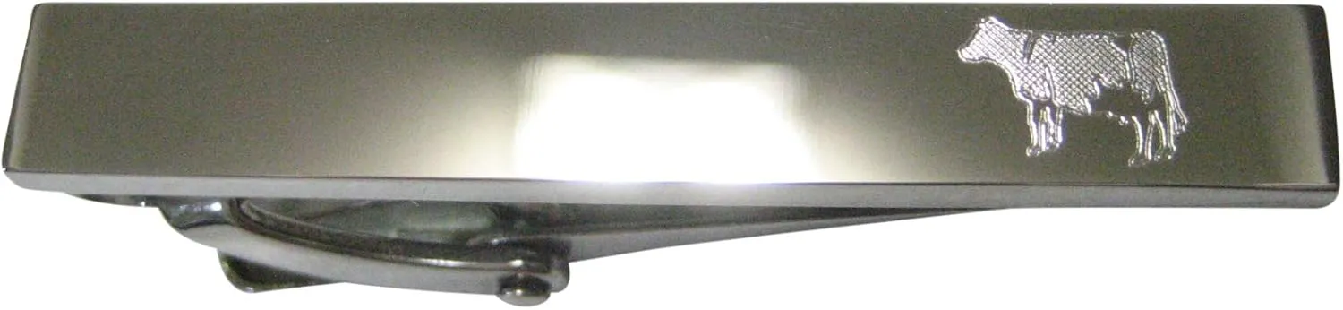 Kiola Designs Silver Toned Etched Sleek Cow Skinny Tie Clip