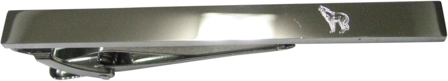 Kiola Designs Silver Toned Etched Sleek Howling Wolf Tie Clip
