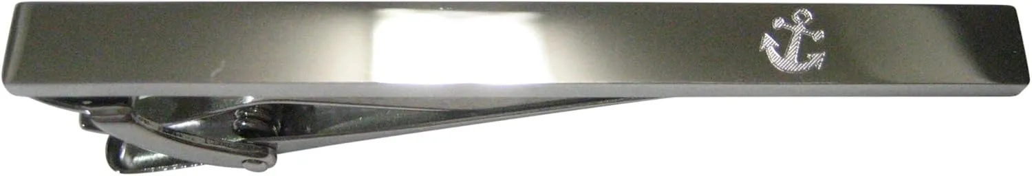 Kiola Designs Silver Toned Etched Sleek Leaning Nautical Anchor Tie Clip