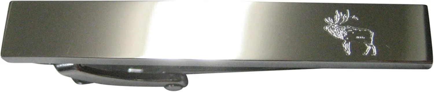 Kiola Designs Silver Toned Etched Sleek Left Facing Elk Skinny Tie Clip
