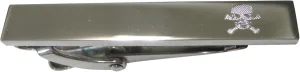 Kiola Designs Silver Toned Etched Sleek Skull and Crossbones Skinny Tie Clip