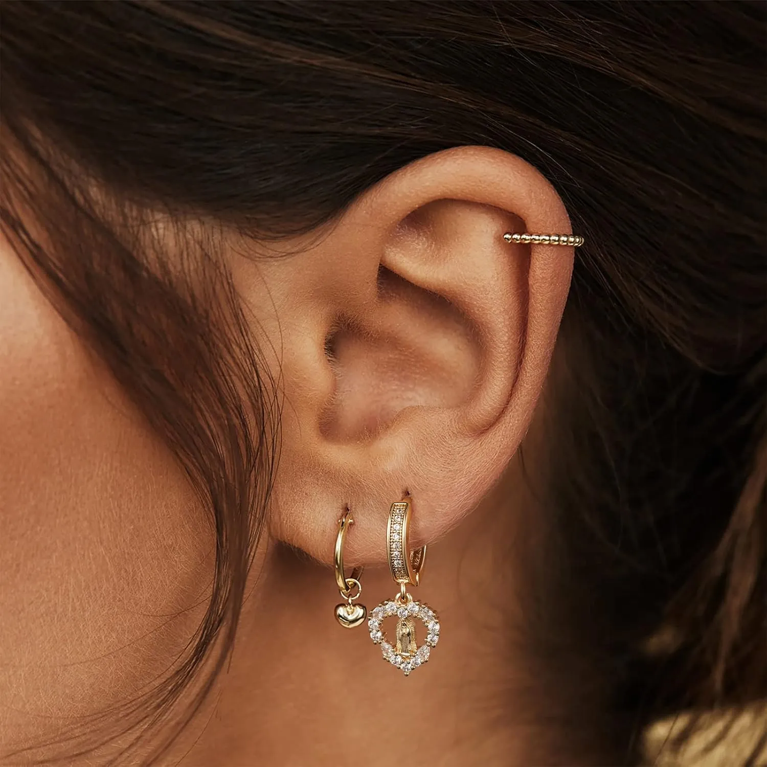 KissYan 14K Gold Plated Huggie Earrings for Women, S925 Sterling Silver Small CZ Cross Hoop Dangle Drop Earrings, Hypoallergenic Dainty Handmade Jewelry