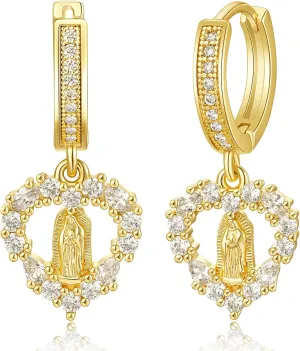 KissYan 14K Gold Plated Huggie Earrings for Women, S925 Sterling Silver Small CZ Cross Hoop Dangle Drop Earrings, Hypoallergenic Dainty Handmade Jewelry