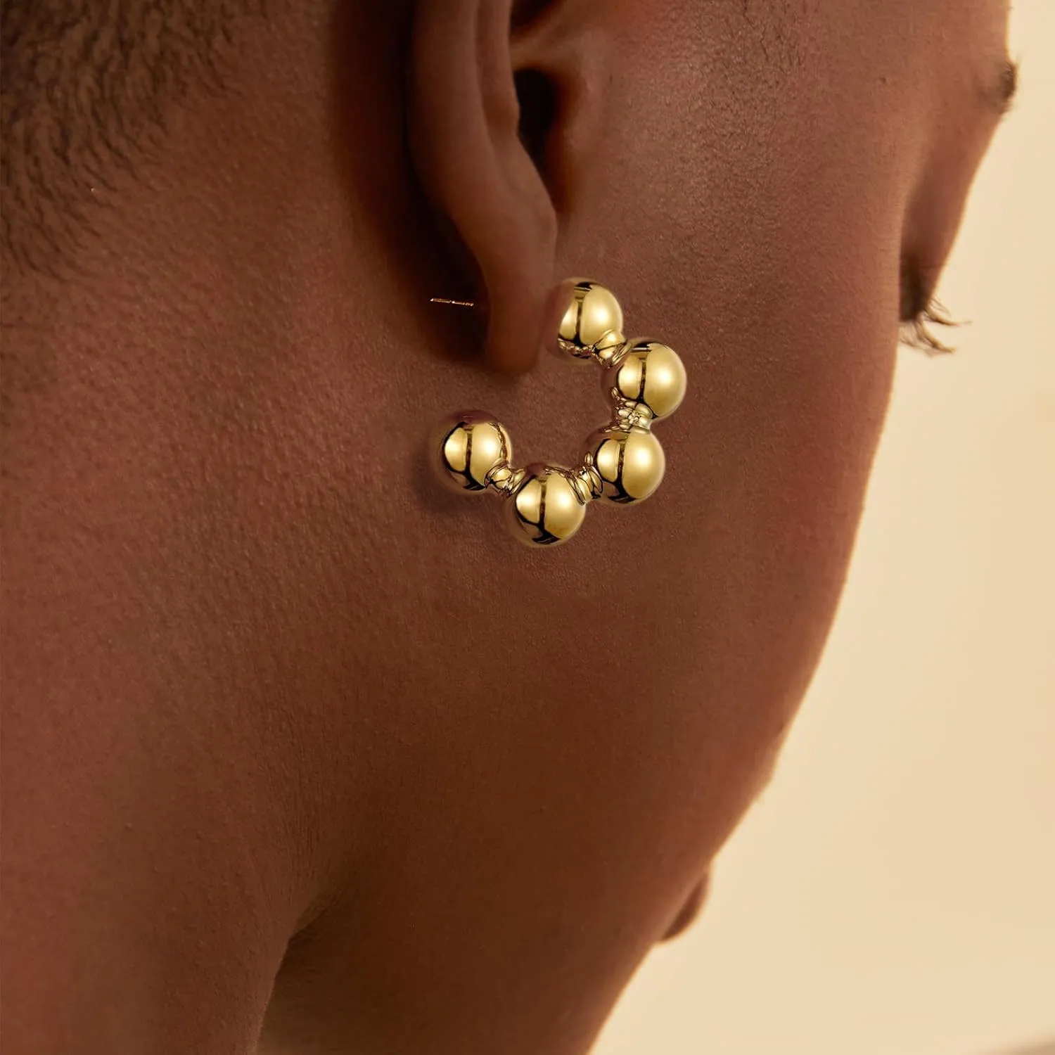 KissYan Gold Beaded Hoop Earrings, 14K Gold Plated Round Ball Drop Earrings Lightweight Chunky Statement Beads Huggie Earrings Dainty Jewelry Gifts for Women