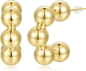 KissYan Gold Beaded Hoop Earrings, 14K Gold Plated Round Ball Drop Earrings Lightweight Chunky Statement Beads Huggie Earrings Dainty Jewelry Gifts for Women