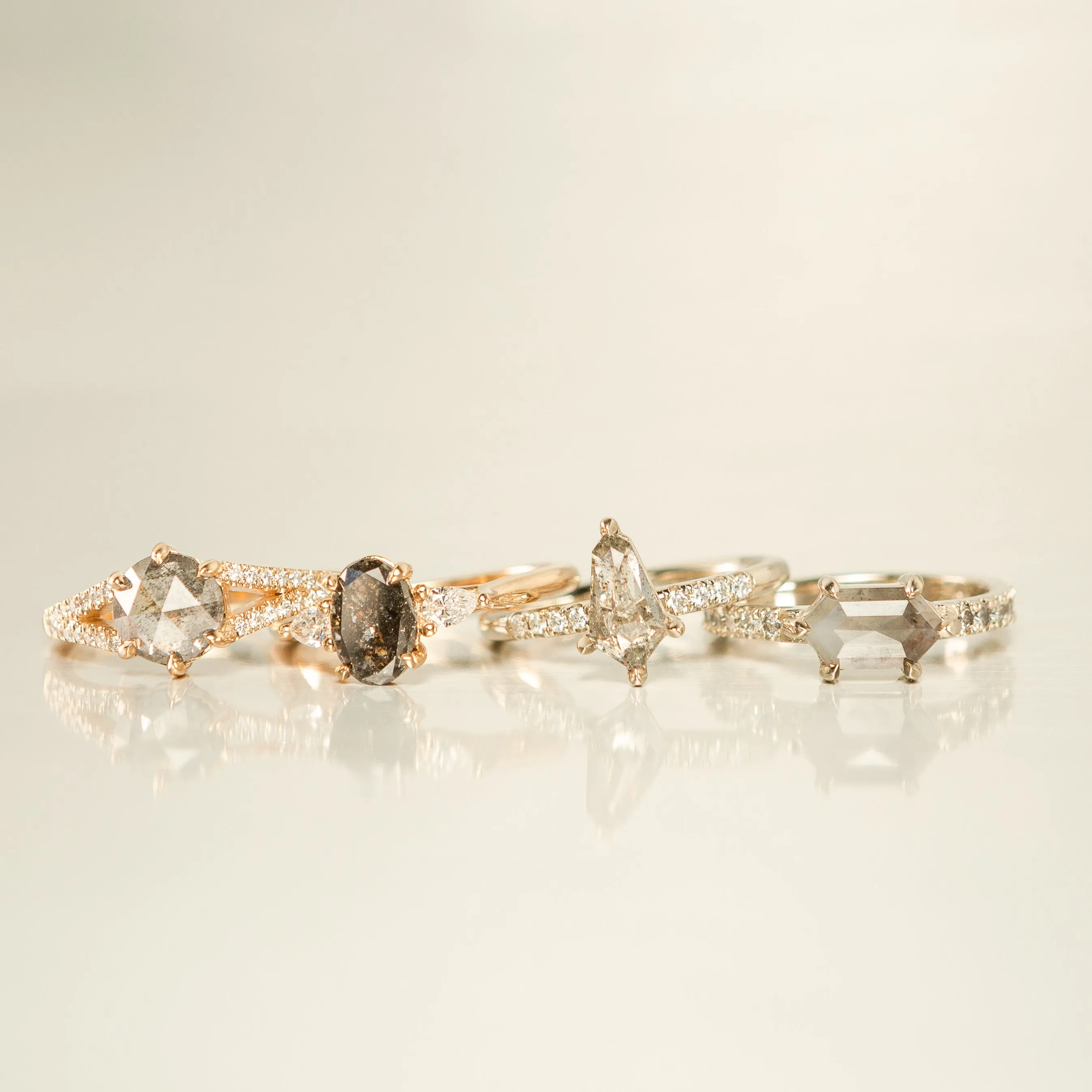 Kite Solitaire - Salt   Pepper Diamond in 14k White Gold