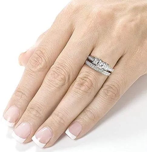 Kobelli Three-Stone Diamond Engagement Ring and Wedding Band Set 4/5 carat (ctw) in 14k White Gold