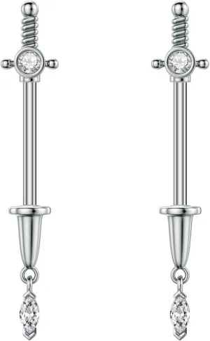 Kokoma 14G Dagger Nipple Rings Cubic Zirconia Cross Nipplerings Piercing Sword Tongue Ring Dangle Drop Nipple Shield Barbell Fashion Body Piercing Jewelry for Women