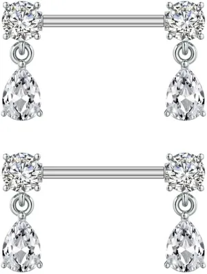 Kokoma 14G Dangle Charm Nipple Rings for Women Rhinestone Cubic Zirconia Dangling Star Moon Nipplerings Straight Bar Cross Drop Nipple Shield Barbell Ring Fashion Body Piercing Jewelry