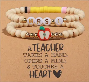 Korotho Personalized Teacher Bracelets Gifts for Women, 2 Pcs - Teachers' Day, Birthday, Christmas & Retirement Gifts