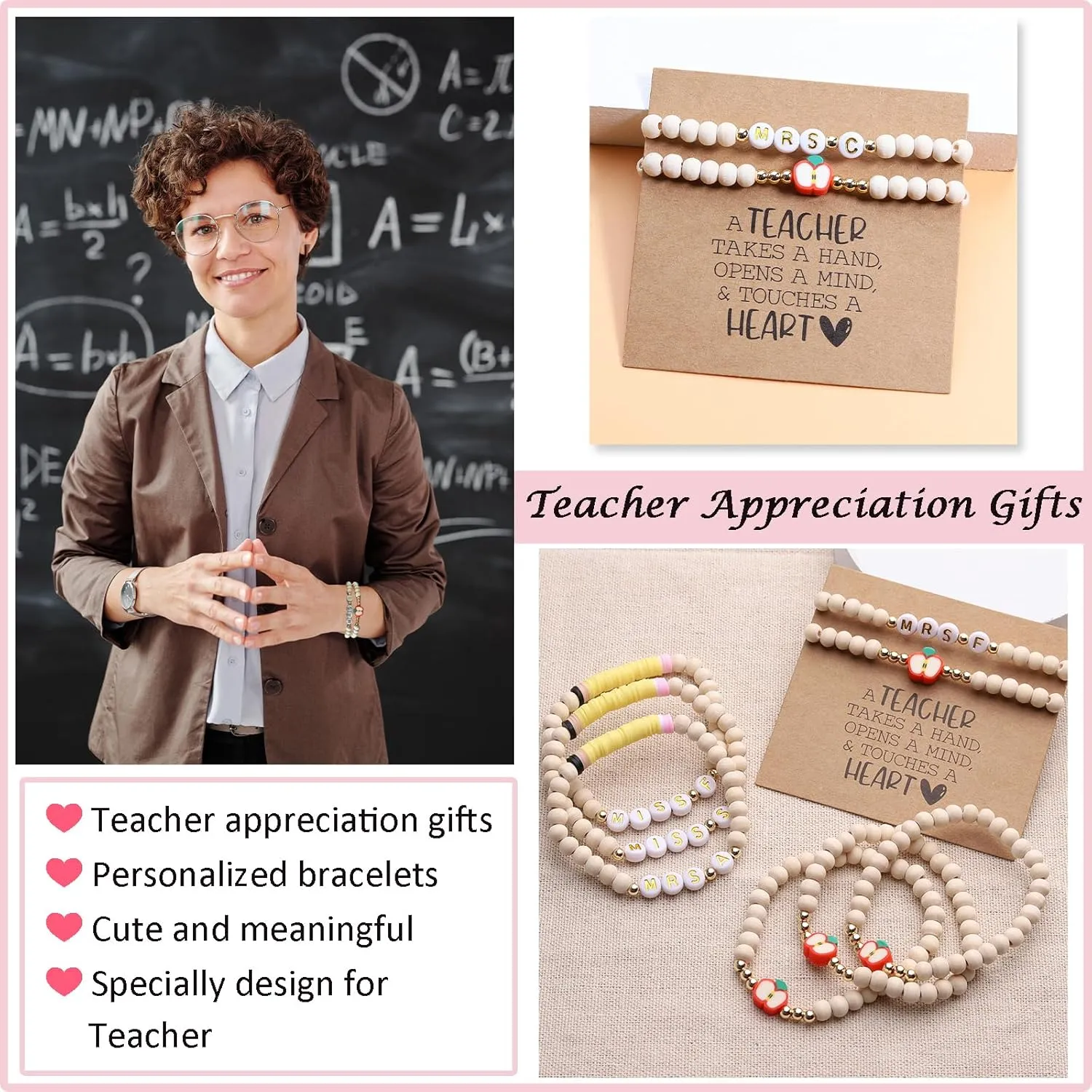 Korotho Personalized Teacher Bracelets Gifts for Women, 2 Pcs - Teachers' Day, Birthday, Christmas & Retirement Gifts