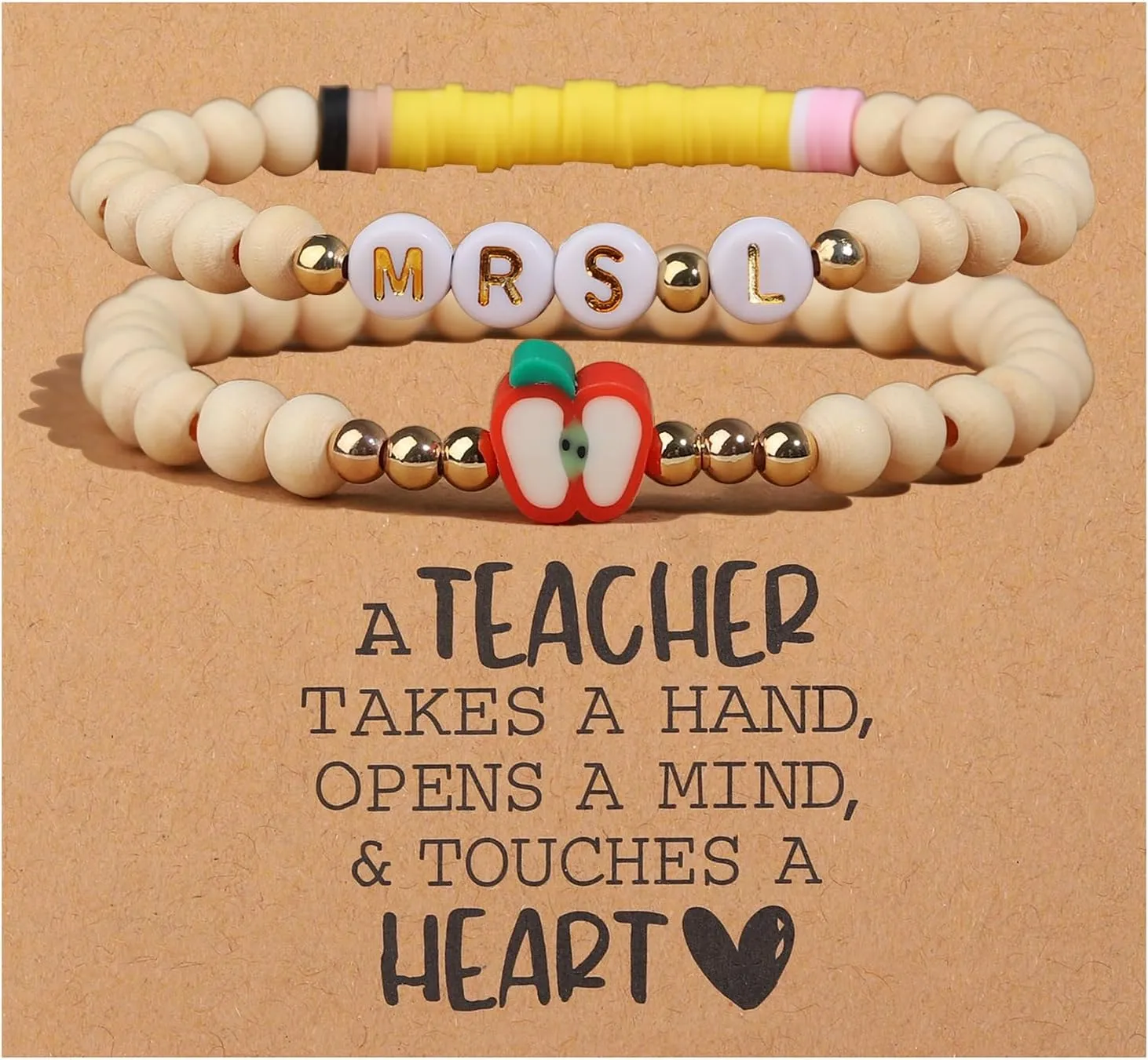Korotho Personalized Teacher Bracelets Gifts for Women, 2 Pcs - Teachers' Day, Birthday, Christmas & Retirement Gifts