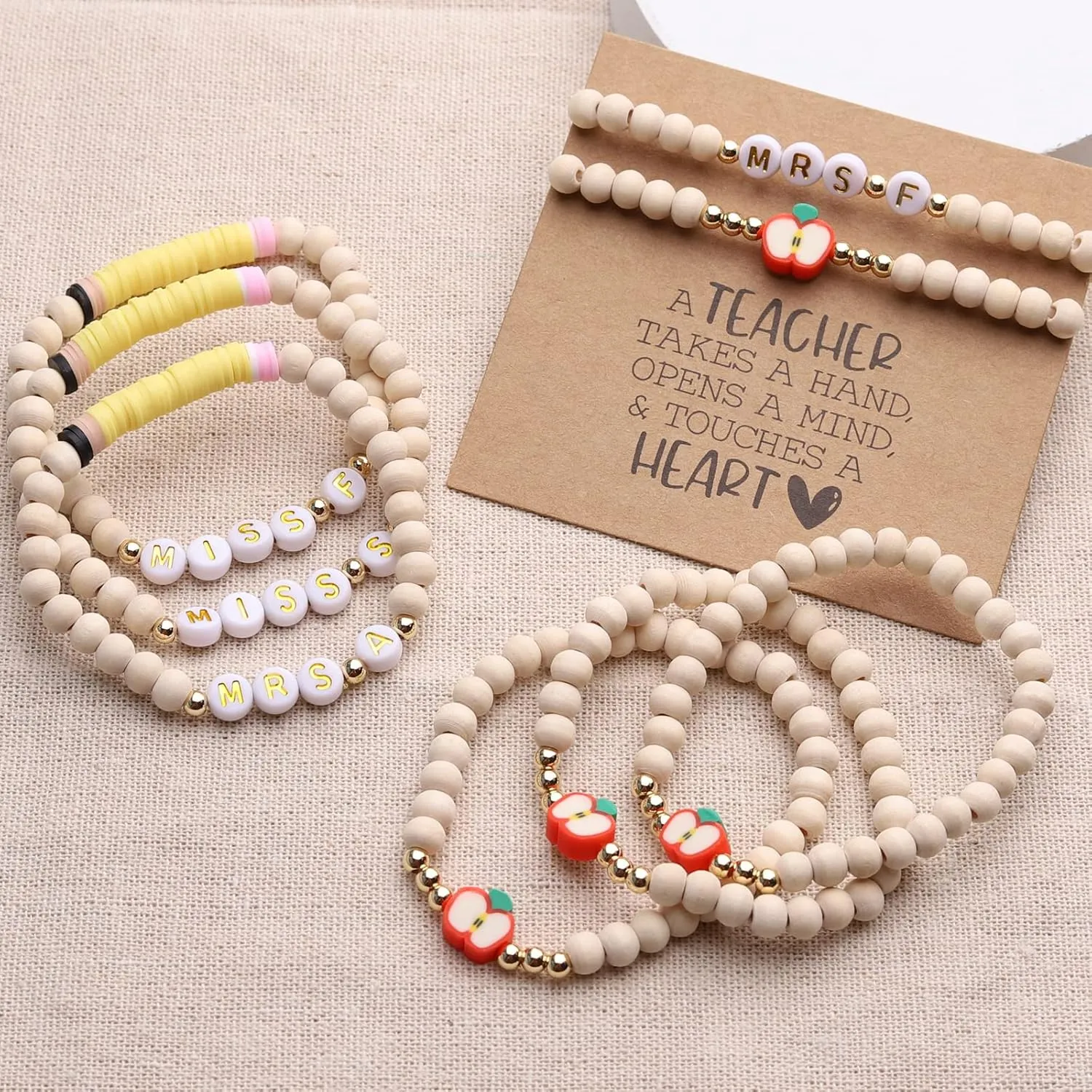 Korotho Personalized Teacher Bracelets Gifts for Women, 2 Pcs - Teachers' Day, Birthday, Christmas & Retirement Gifts