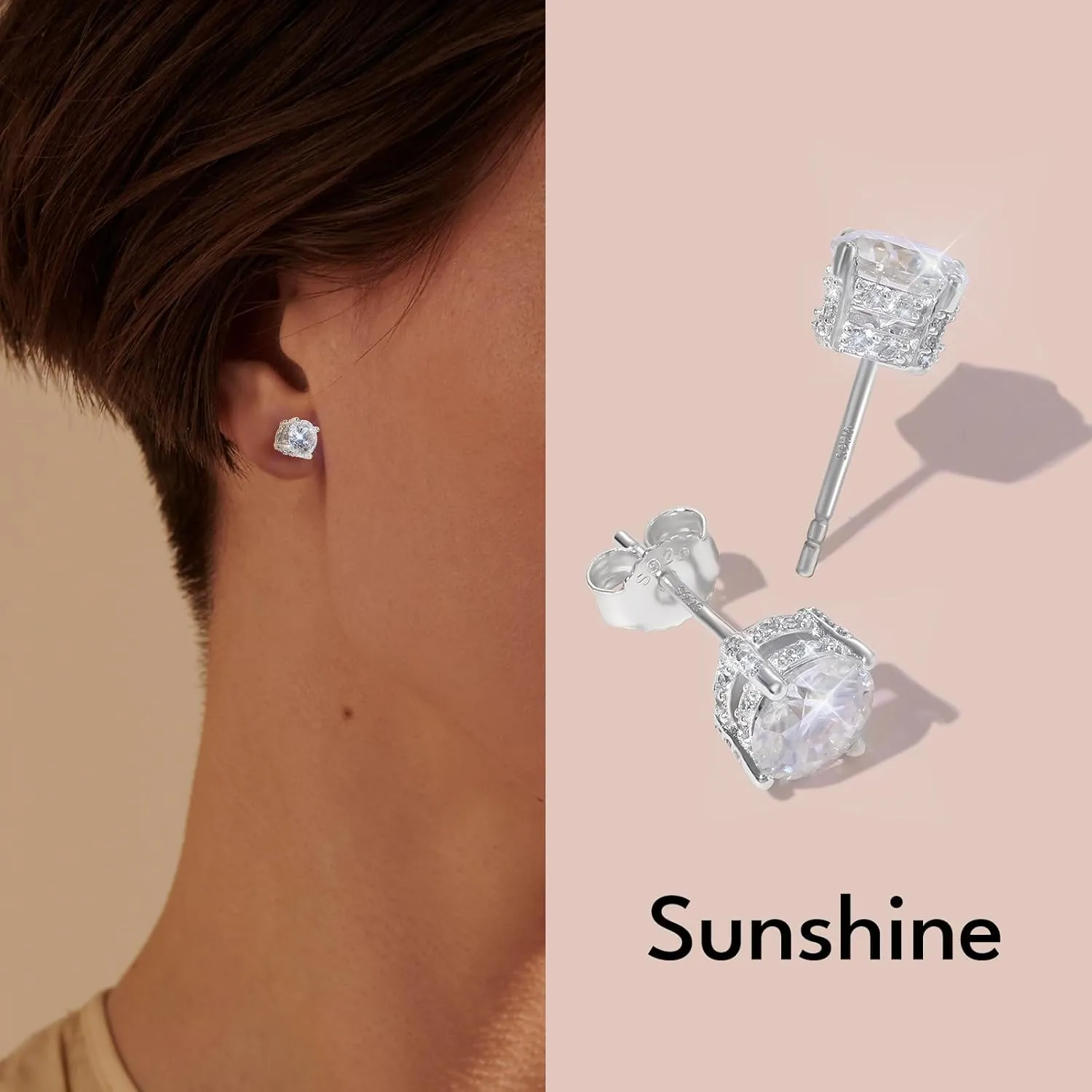 KRKC Moissanite Earrings, Lab Grown Diamond Stud Earrings for Women, 14K Golden Plated Sterling Silver, Bloom Design, 2 Carat D Color VVS1, Hypoallergenic, Gift for Wife, Mom, Her