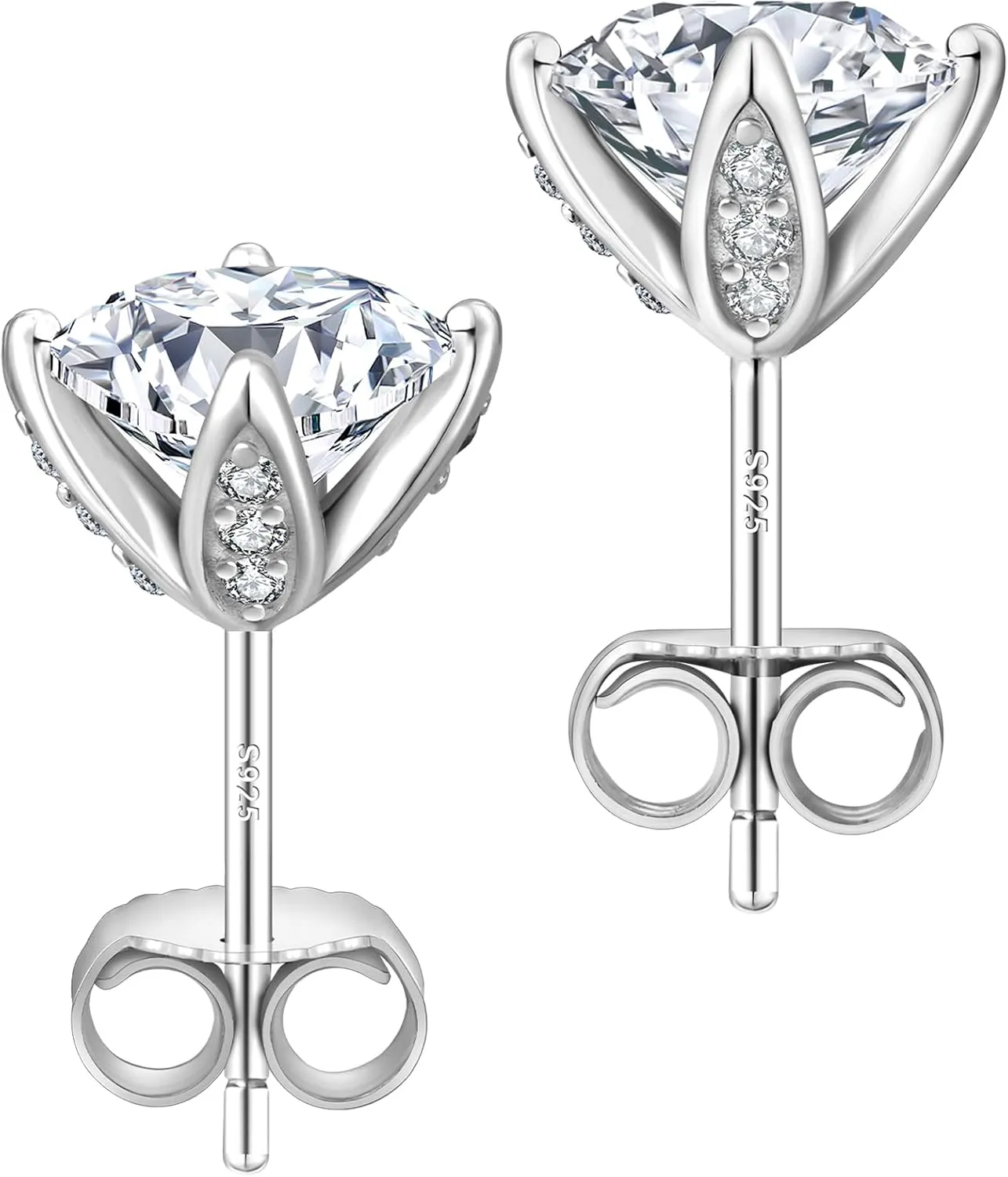KRKC Moissanite Earrings, Lab Grown Diamond Stud Earrings for Women, 14K Golden Plated Sterling Silver, Bloom Design, 2 Carat D Color VVS1, Hypoallergenic, Gift for Wife, Mom, Her