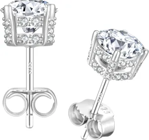 KRKC Moissanite Earrings, Lab Grown Diamond Stud Earrings for Women, 14K Golden Plated Sterling Silver, Bloom Design, 2 Carat D Color VVS1, Hypoallergenic, Gift for Wife, Mom, Her