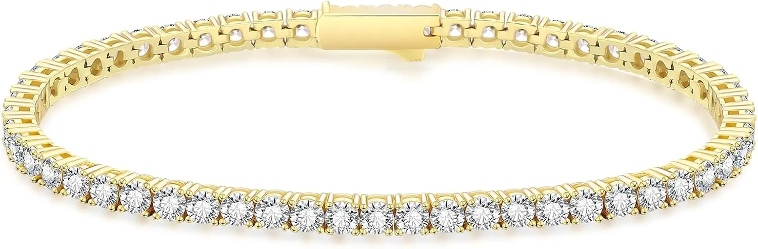 KRKC&CO 3/4mm Tennis Bracelet for Women Men, 14k Gold/White Gold Bracelets, Iced Out 5A Cubic Zirconia Stones, Bridal Wedding Jewelry for Her
