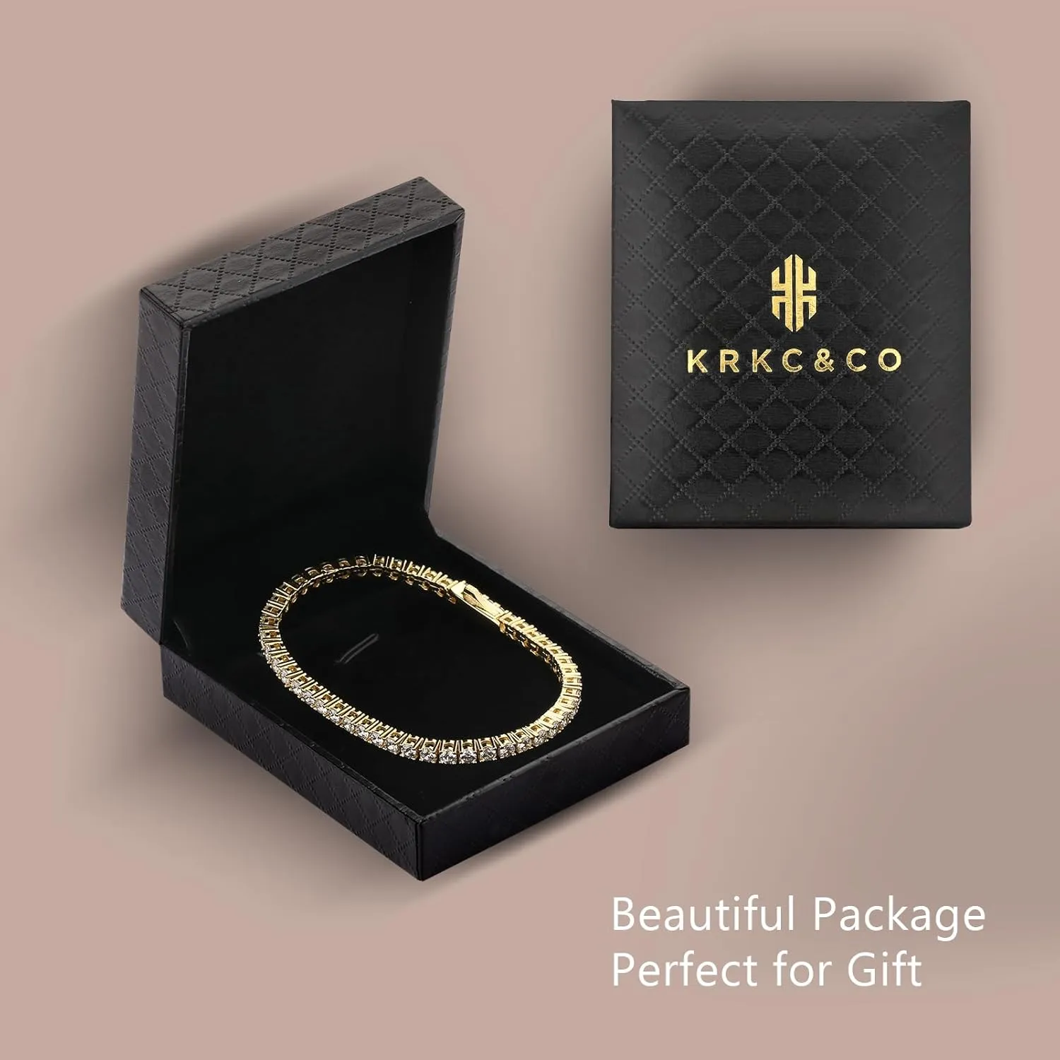 KRKC&CO 3/4mm Tennis Bracelet for Women Men, 14k Gold/White Gold Bracelets, Iced Out 5A Cubic Zirconia Stones, Bridal Wedding Jewelry for Her