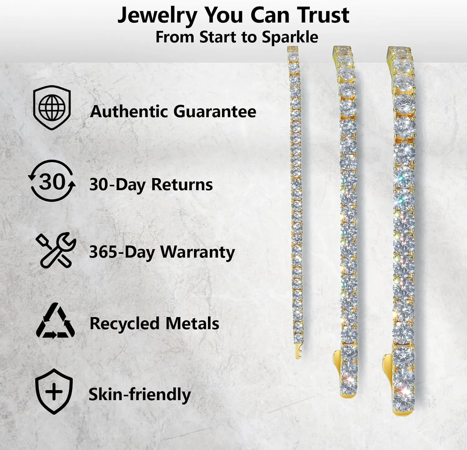 KRKC&CO 3/4mm Tennis Bracelet for Women Men, 14k Gold/White Gold Bracelets, Iced Out 5A Cubic Zirconia Stones, Bridal Wedding Jewelry for Her