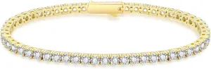 KRKC&CO 3/4mm Tennis Bracelet for Women Men, 14k Gold/White Gold Bracelets, Iced Out 5A Cubic Zirconia Stones, Bridal Wedding Jewelry for Her