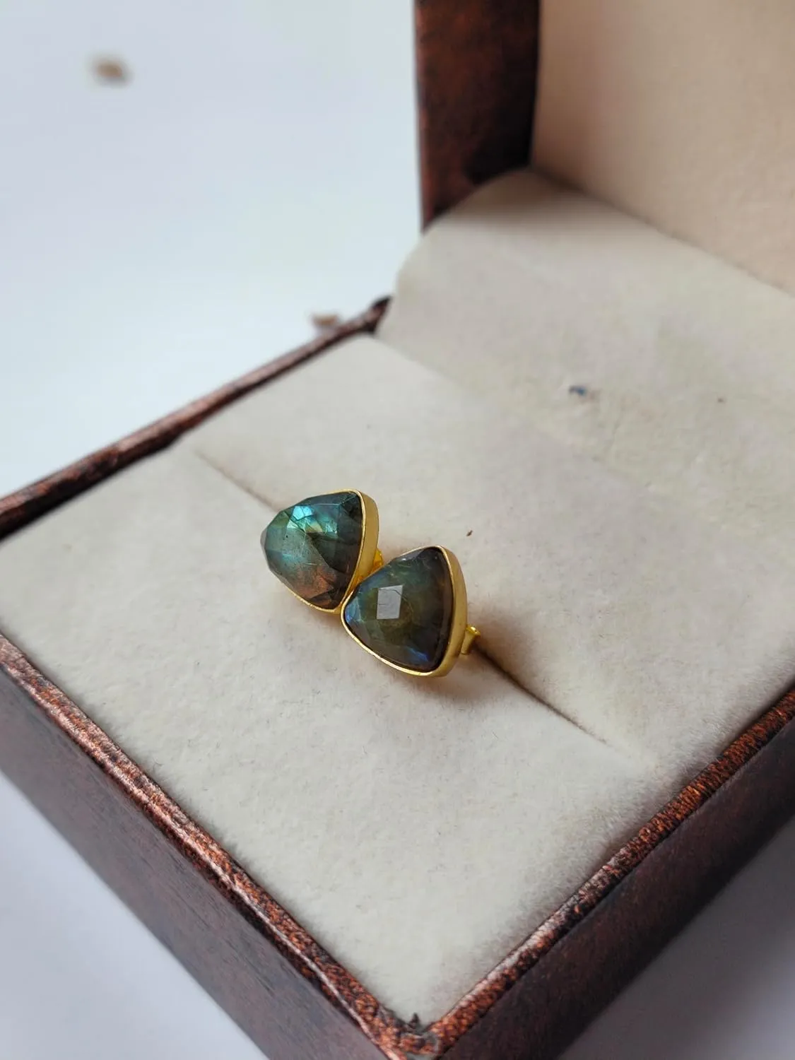 Labradorite Trillion Shape Earrings, Bezel Set Post Earring, Genuine Gemstone Post Earring, Handmade Boho, Gifts for her