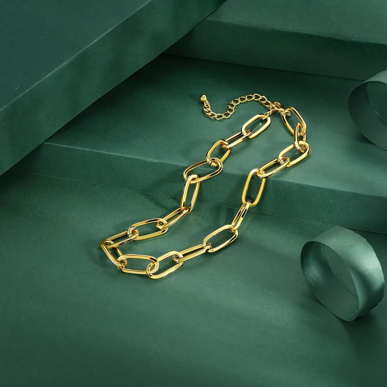 LANE WOODS Gold Chain Necklace and Bracelet for Women Ladies Dainty and Chunky Chain Link Paperclip Jewelry Set