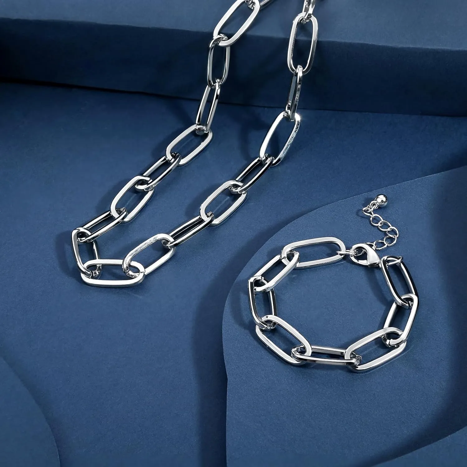 LANE WOODS Gold Chain Necklace and Bracelet for Women Ladies Dainty and Chunky Chain Link Paperclip Jewelry Set