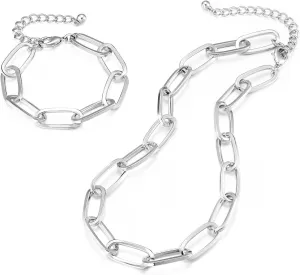 LANE WOODS Gold Chain Necklace and Bracelet for Women Ladies Dainty and Chunky Chain Link Paperclip Jewelry Set