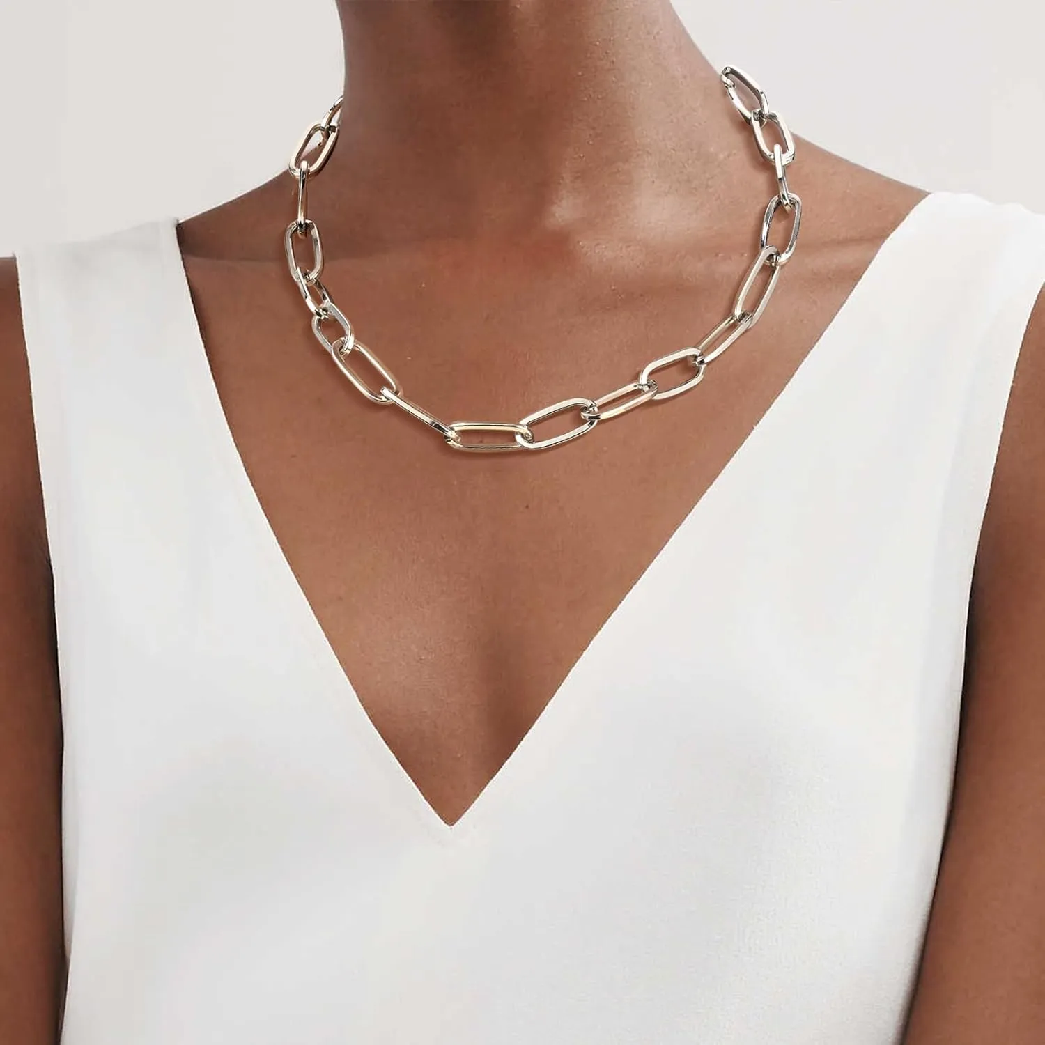 LANE WOODS Gold Chain Necklace and Bracelet for Women Ladies Dainty and Chunky Chain Link Paperclip Jewelry Set